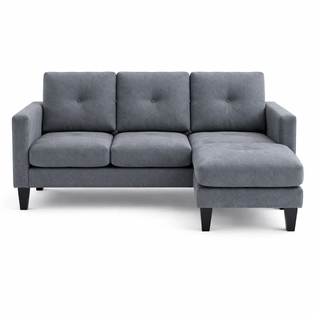 Canapé d'angle réversible 3 places avec méridienne, confort optimal, gris élégant