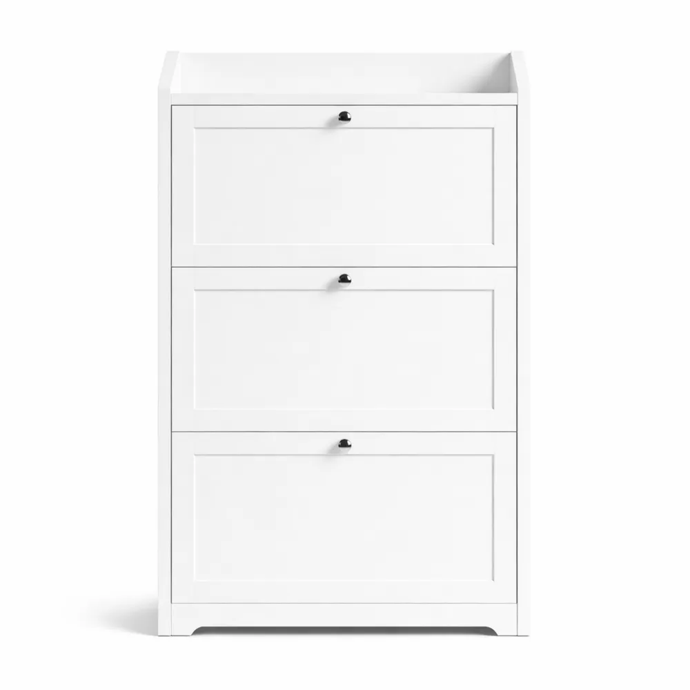 Armoire à chaussures avec 3 abattants et cloison ajustable, capacité 12-20 paires, blanc