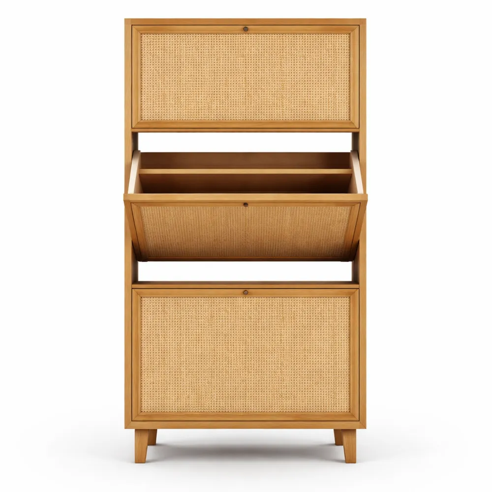 Meuble à chaussures 18 paires avec portes en cannage