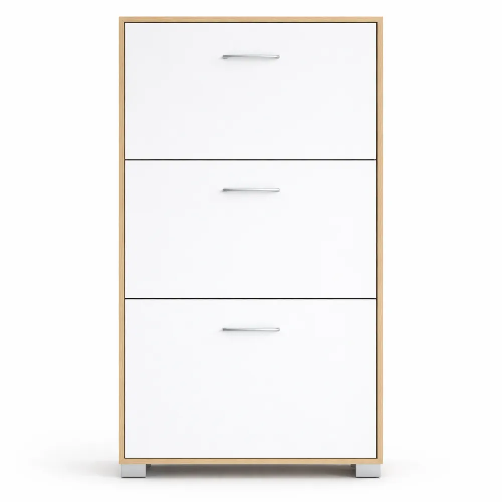 Armoire à Chaussures 3 Abattants pour 18 Paires, Rangement d'Entrée Chêne Blanc