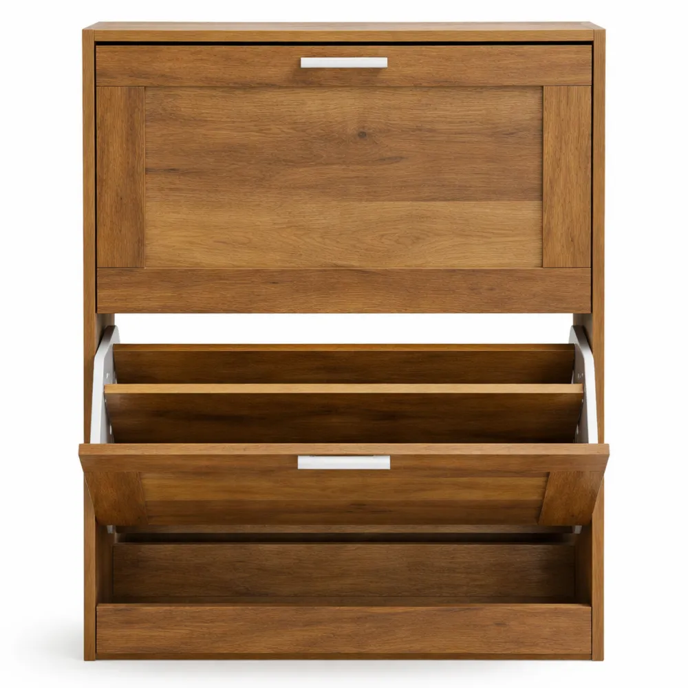 Armoire à Chaussures à 2 Abattants Ajustables en Bois Foncé pour Entrée