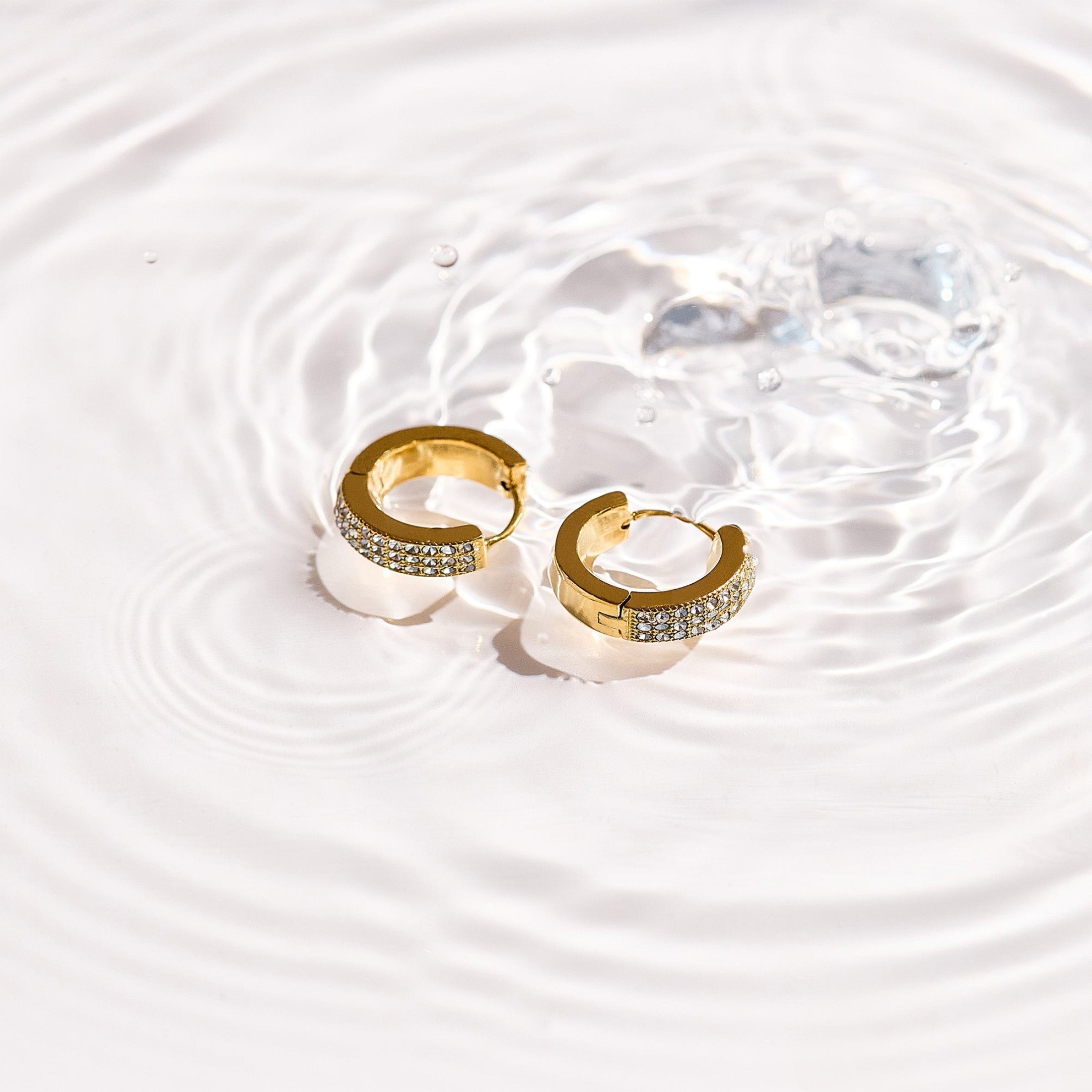 Pavé Crystal Huggie Hoop Earrings-Chicira