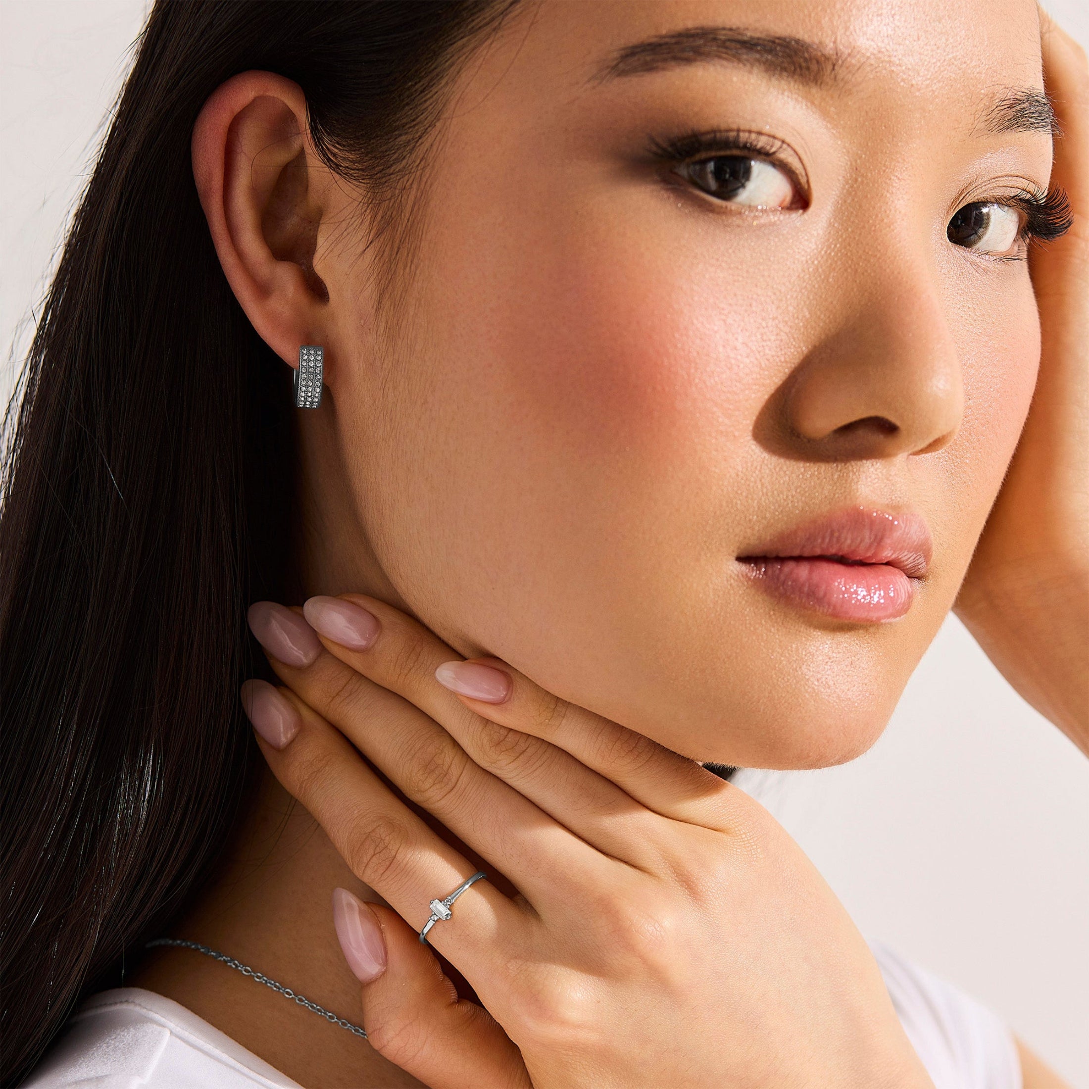 Pavé Crystal Huggie Hoop Earrings-Chicira