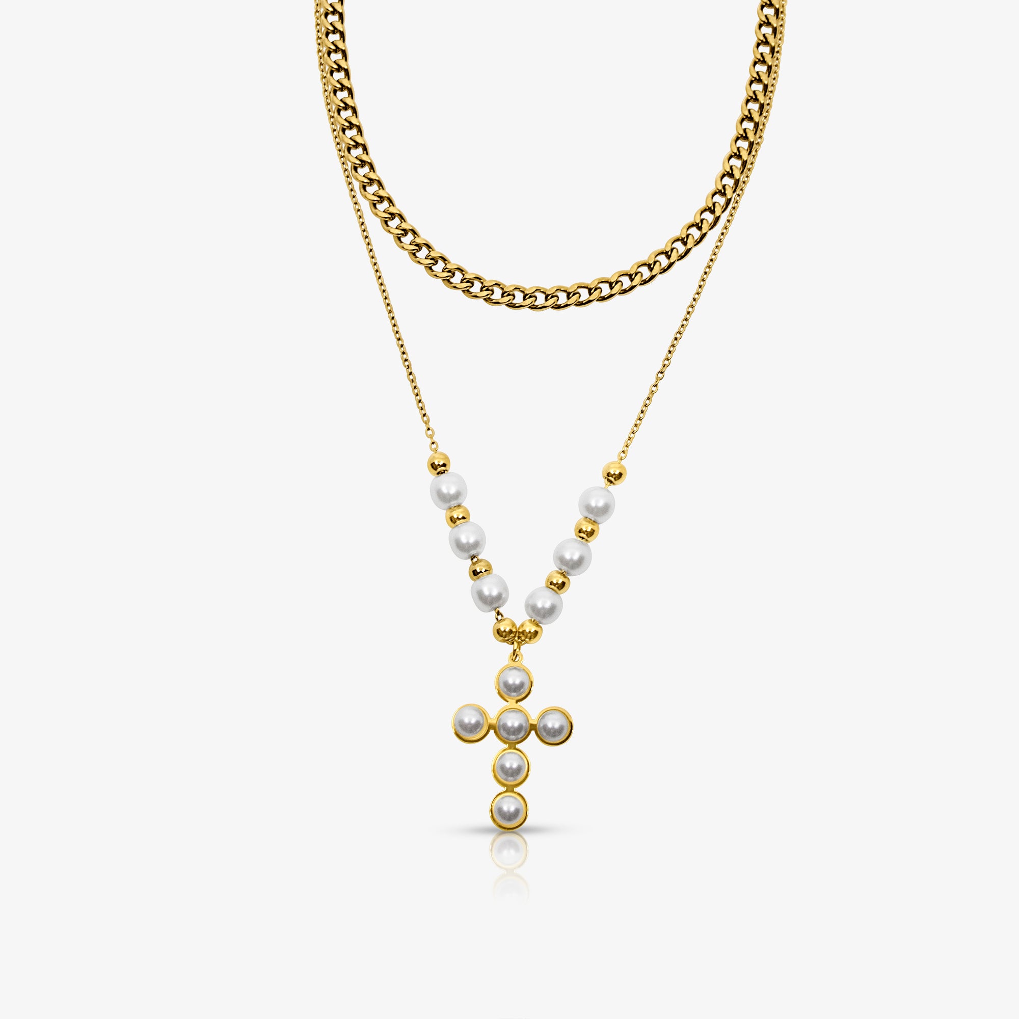 Pearly Blessing Cross Necklace-Chicira