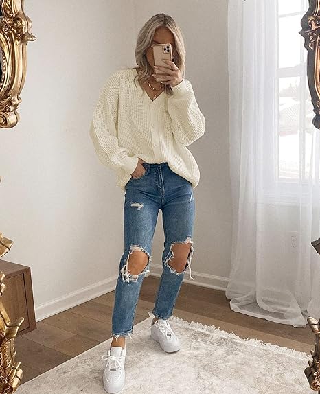 Cardigan Sweaters for Women 100% Cotton Button-Down Oversized Knit Outerwear Fall Tops for Women 2026