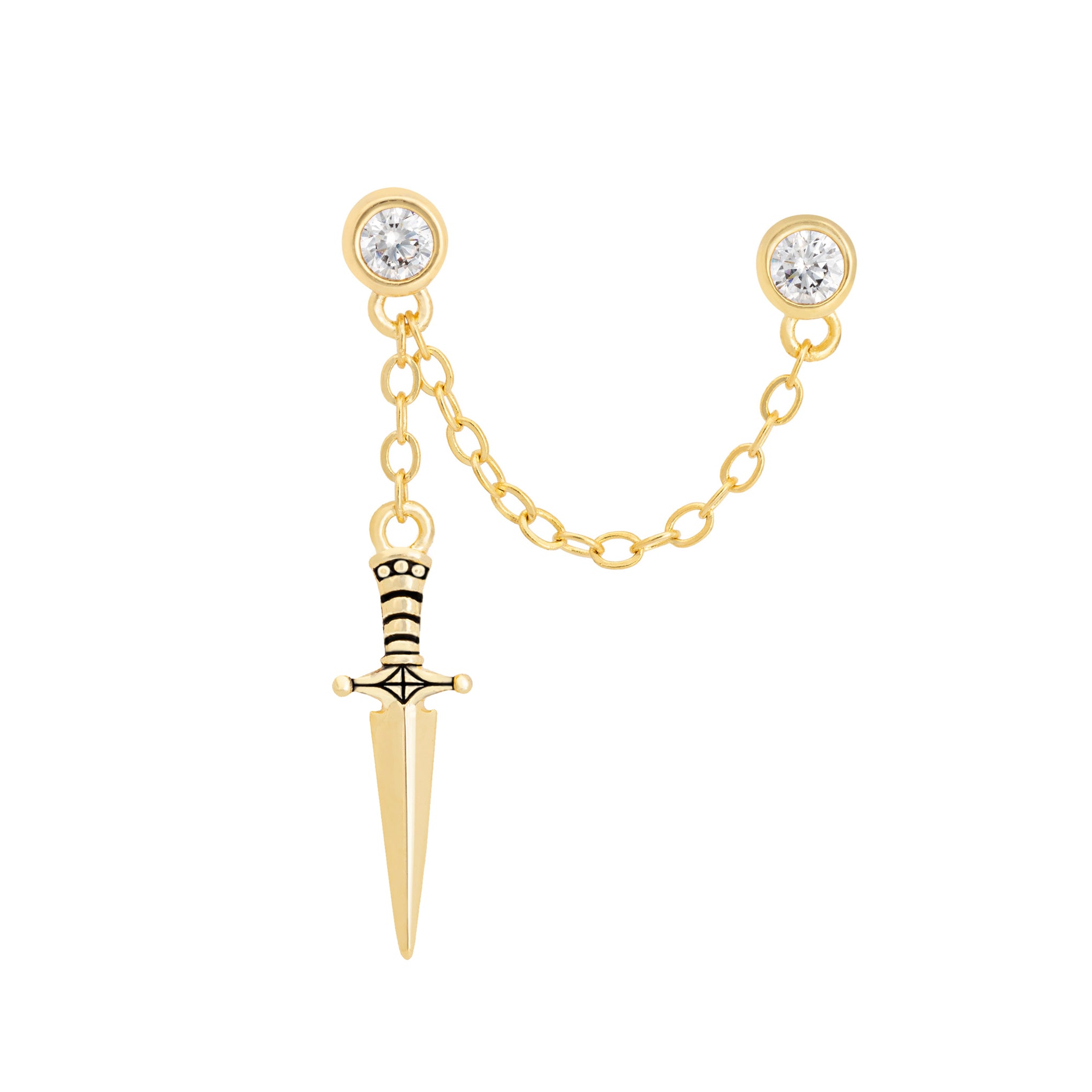 Dagger Double Stud Chain Earring-Chifina
