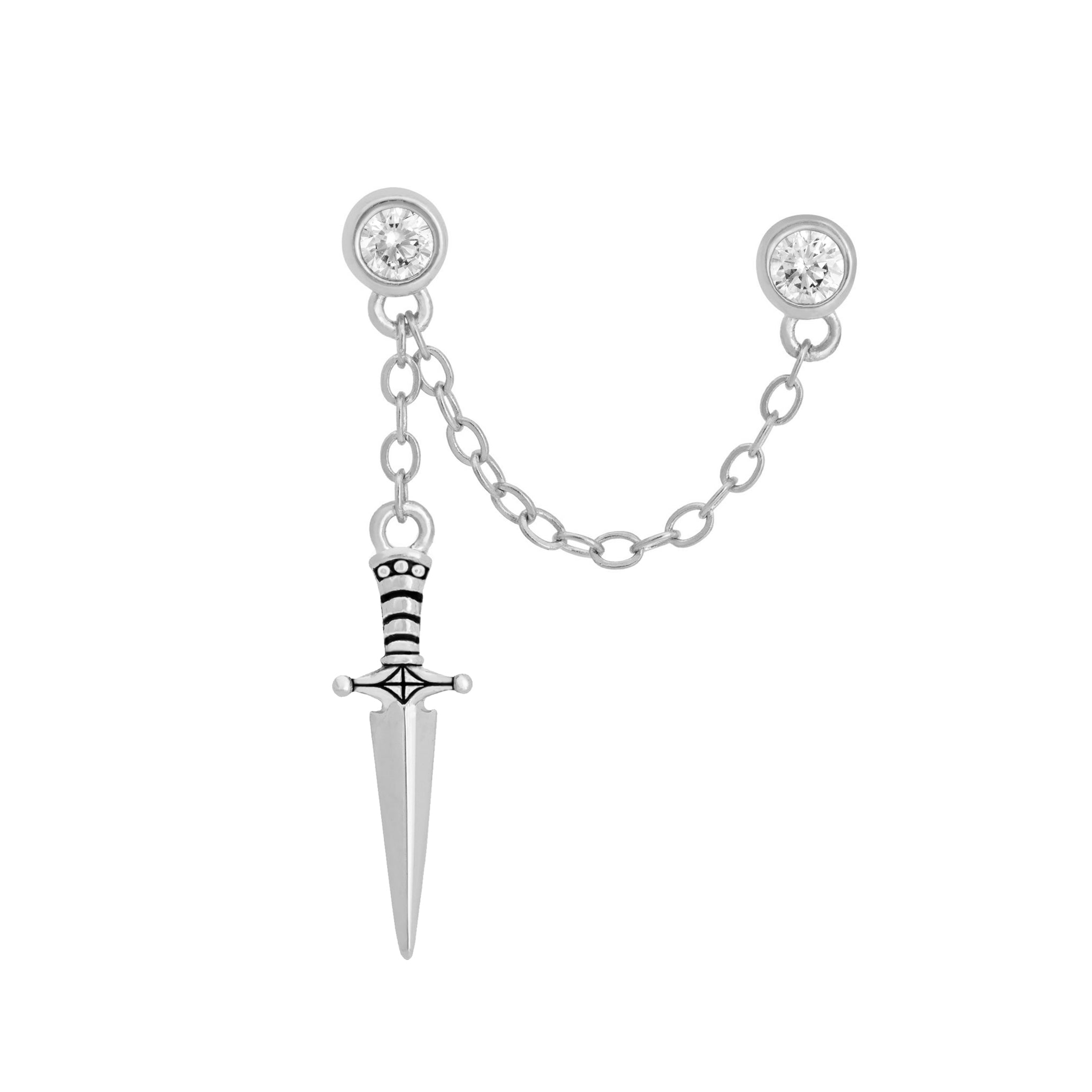Dagger Double Stud Chain Earring-Chifina