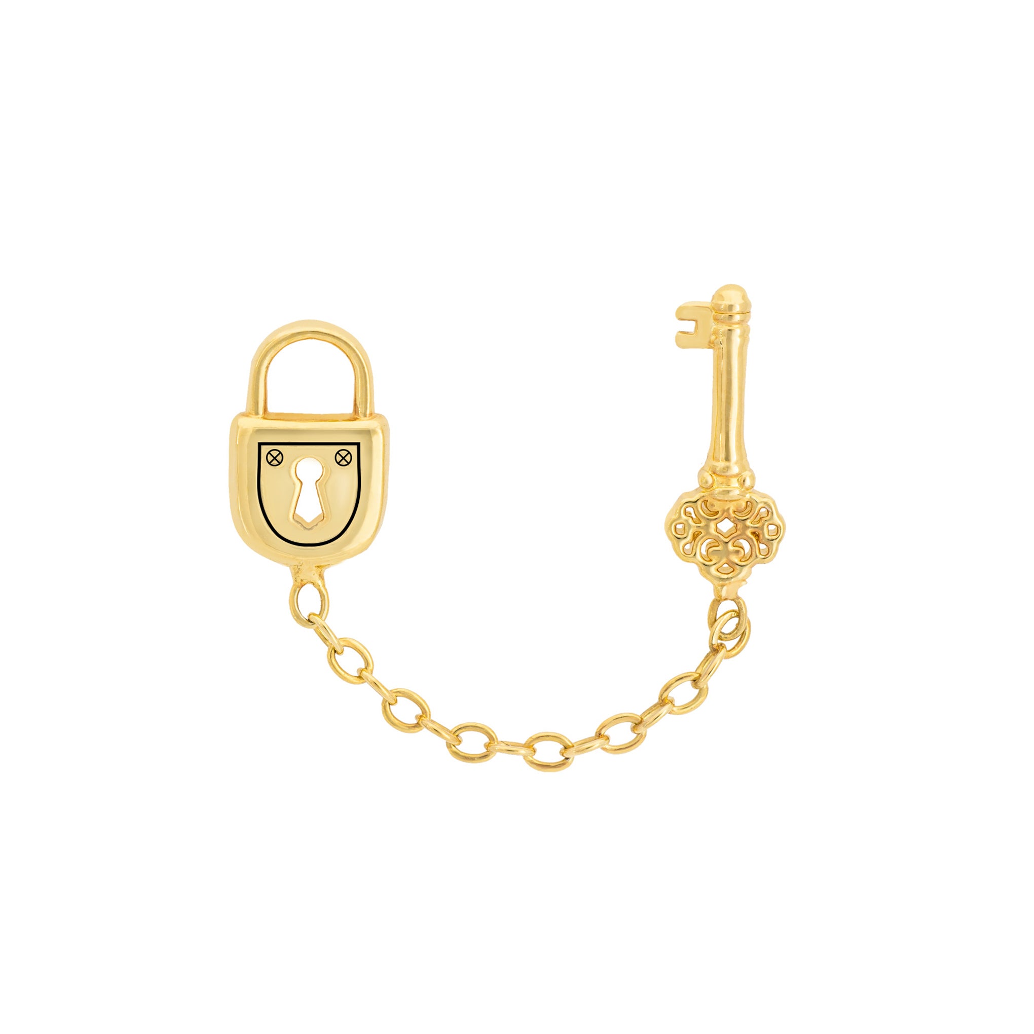 Padlock Double Stud Chain Earring-Chifina