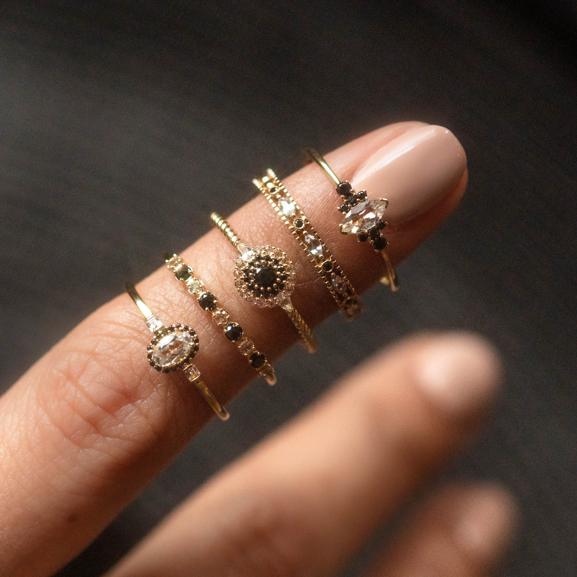 14k Classic White Sapphire and Black Diamond Band-Koogrl