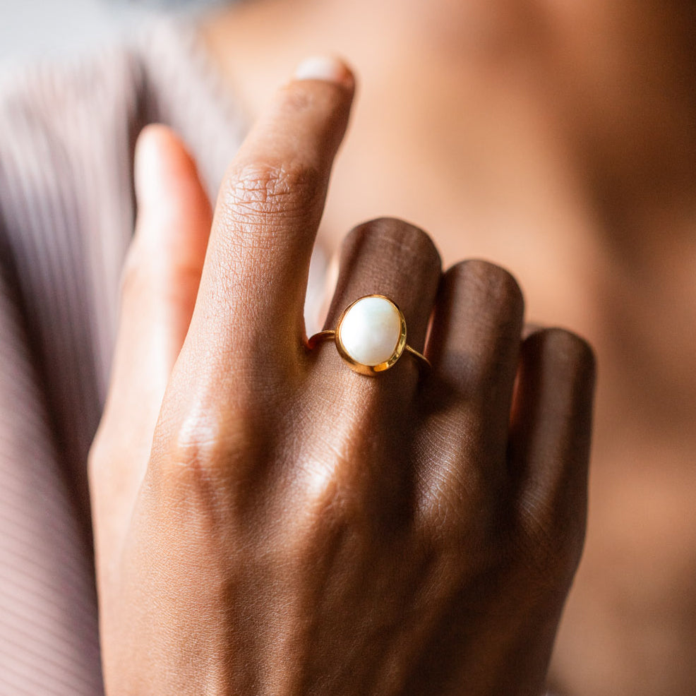 Simple Semi Precious Pearl Ring-Koogrl