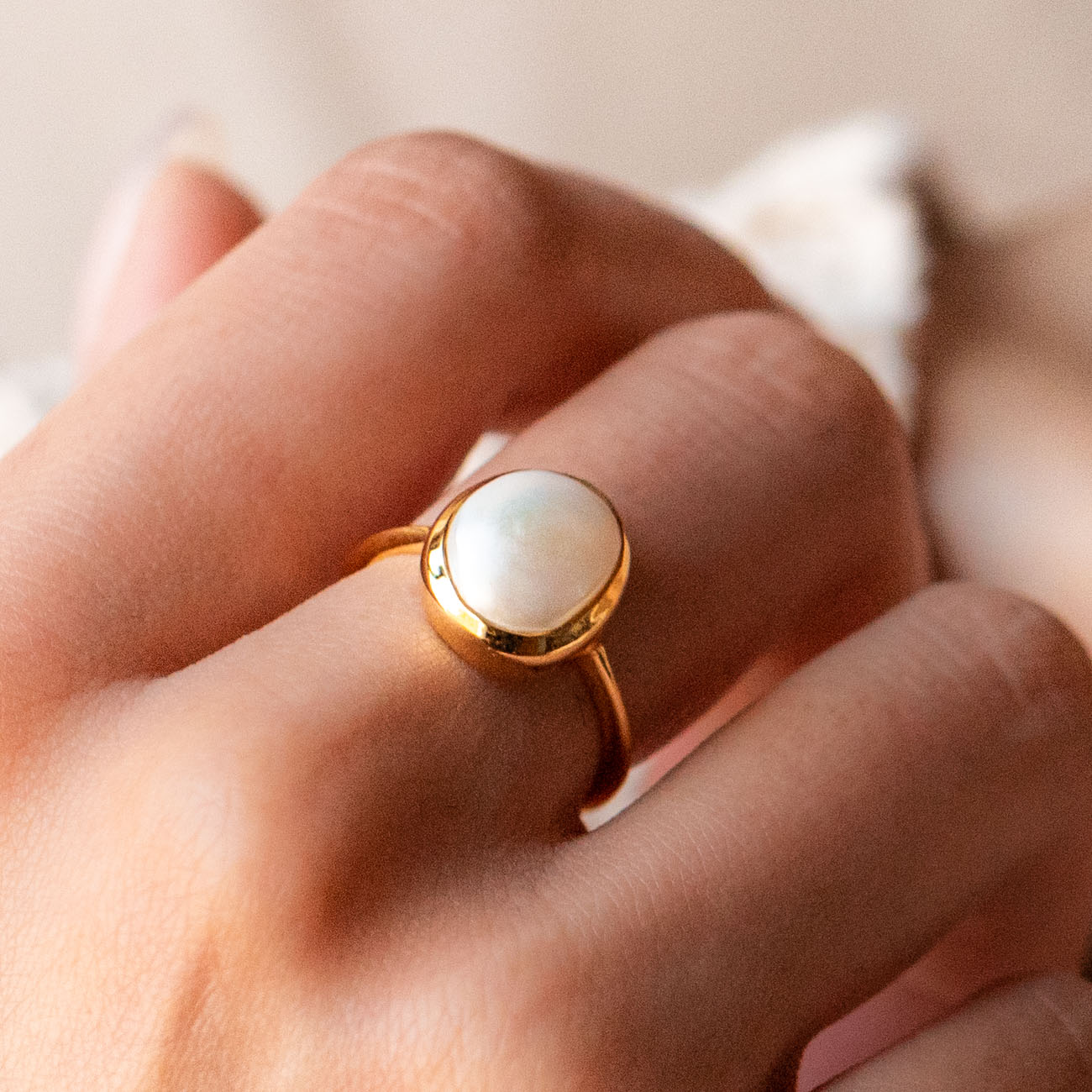 Simple Semi Precious Pearl Ring-Koogrl