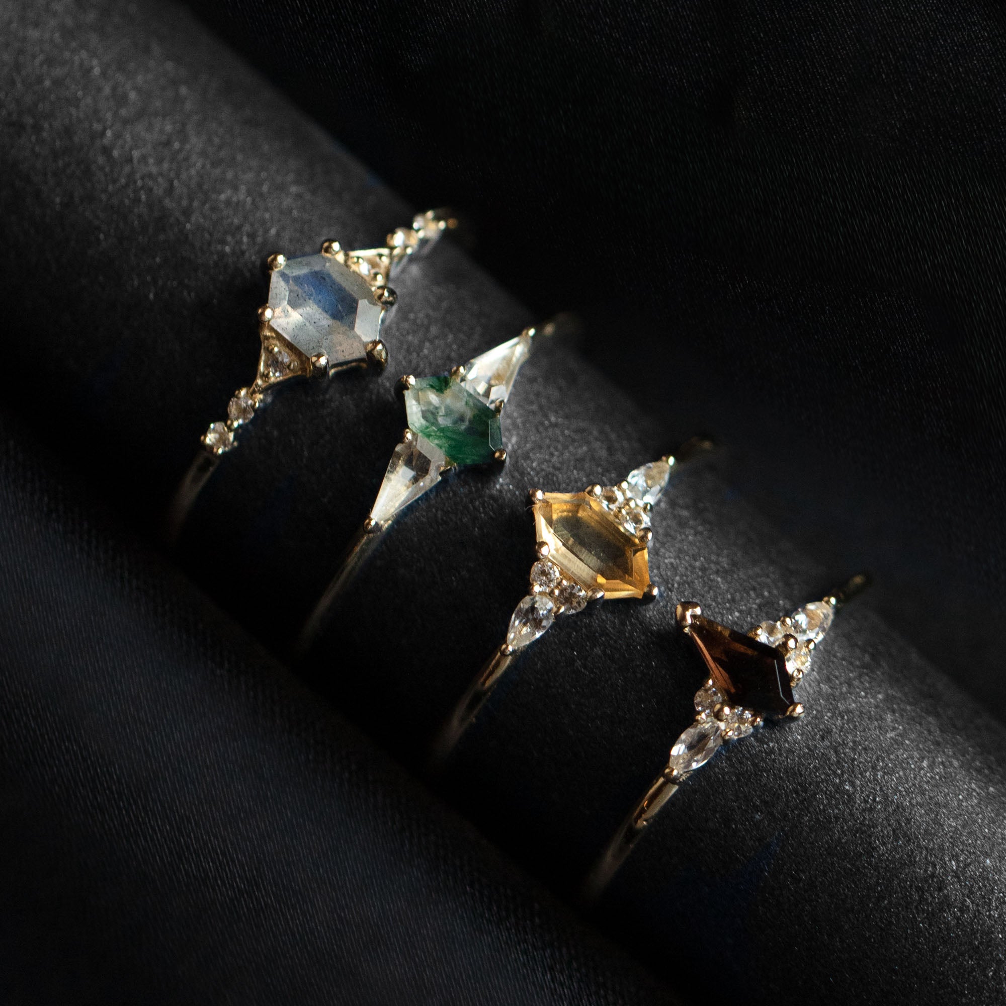 Solid Gold Mystic Labradorite Hexagon Ring for Protection-Koogrl