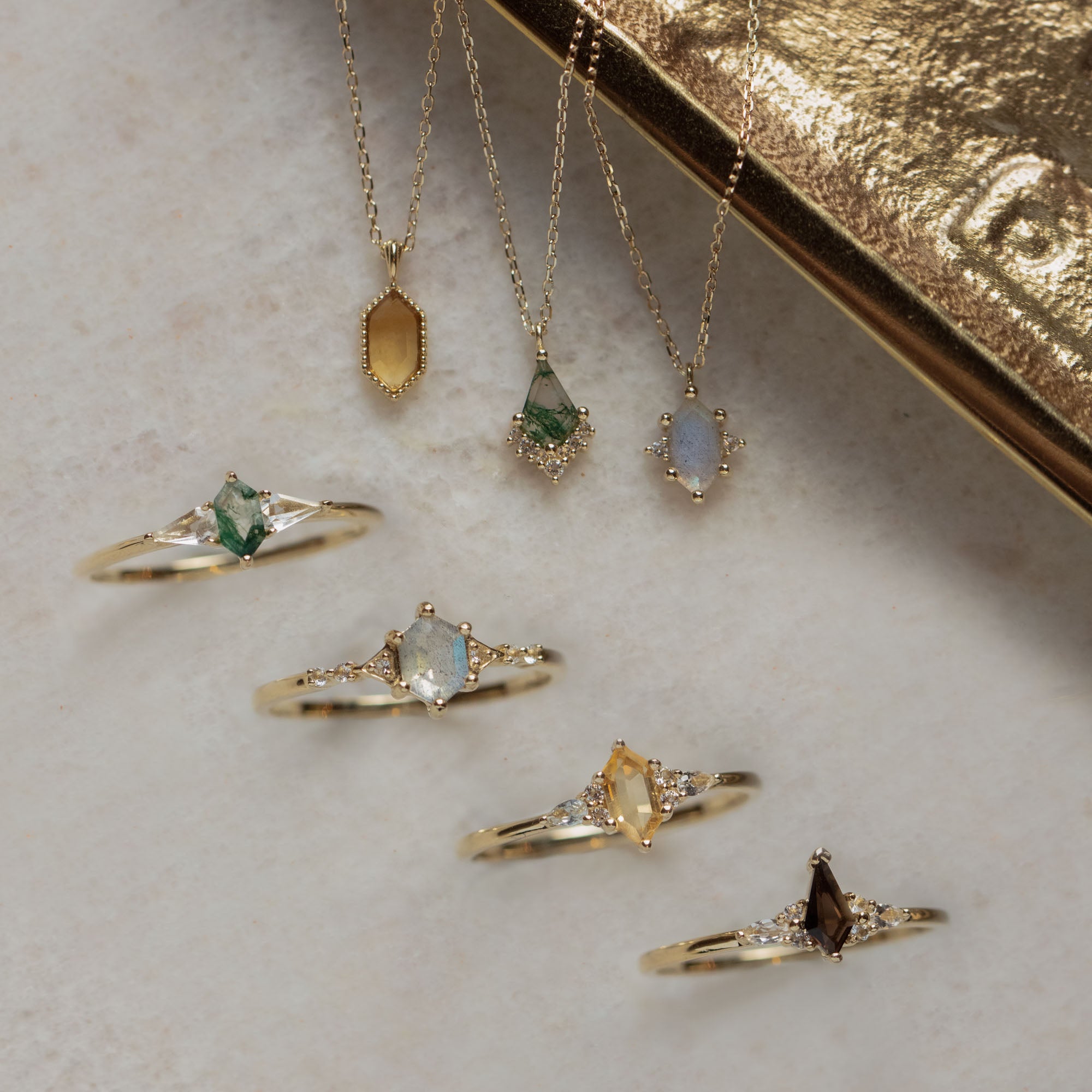 Solid Gold Citrine Destiny Hexagon Ring for Abundance-Koogrl