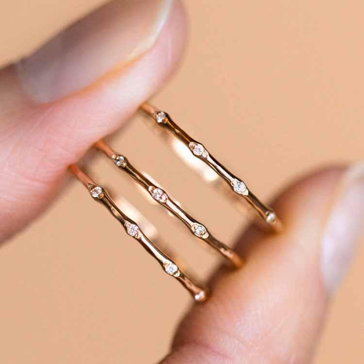 Solid Gold Dainty Diamond Band-Koogrl