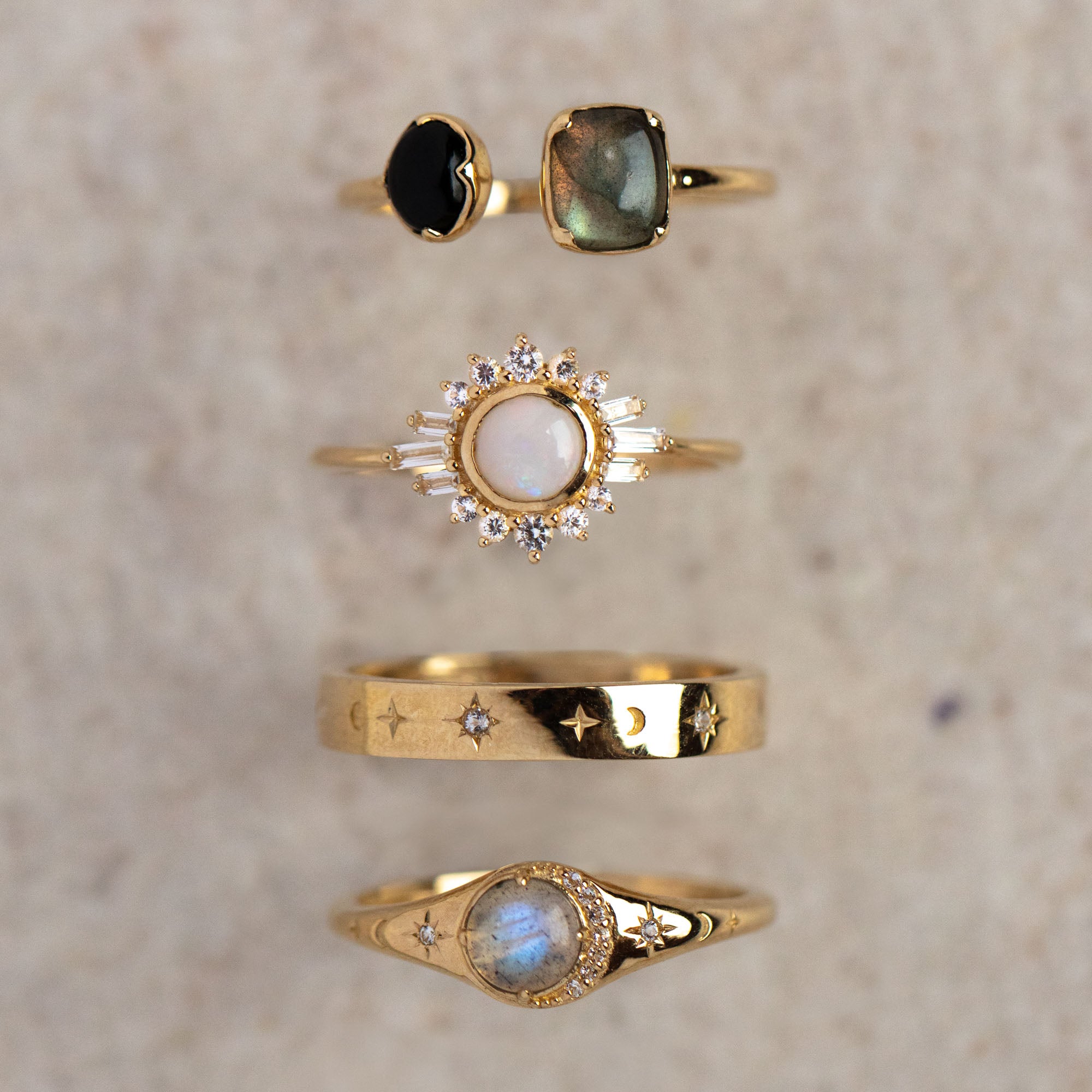 Solid Gold Lunar Labradorite Signet Ring-Koogrl