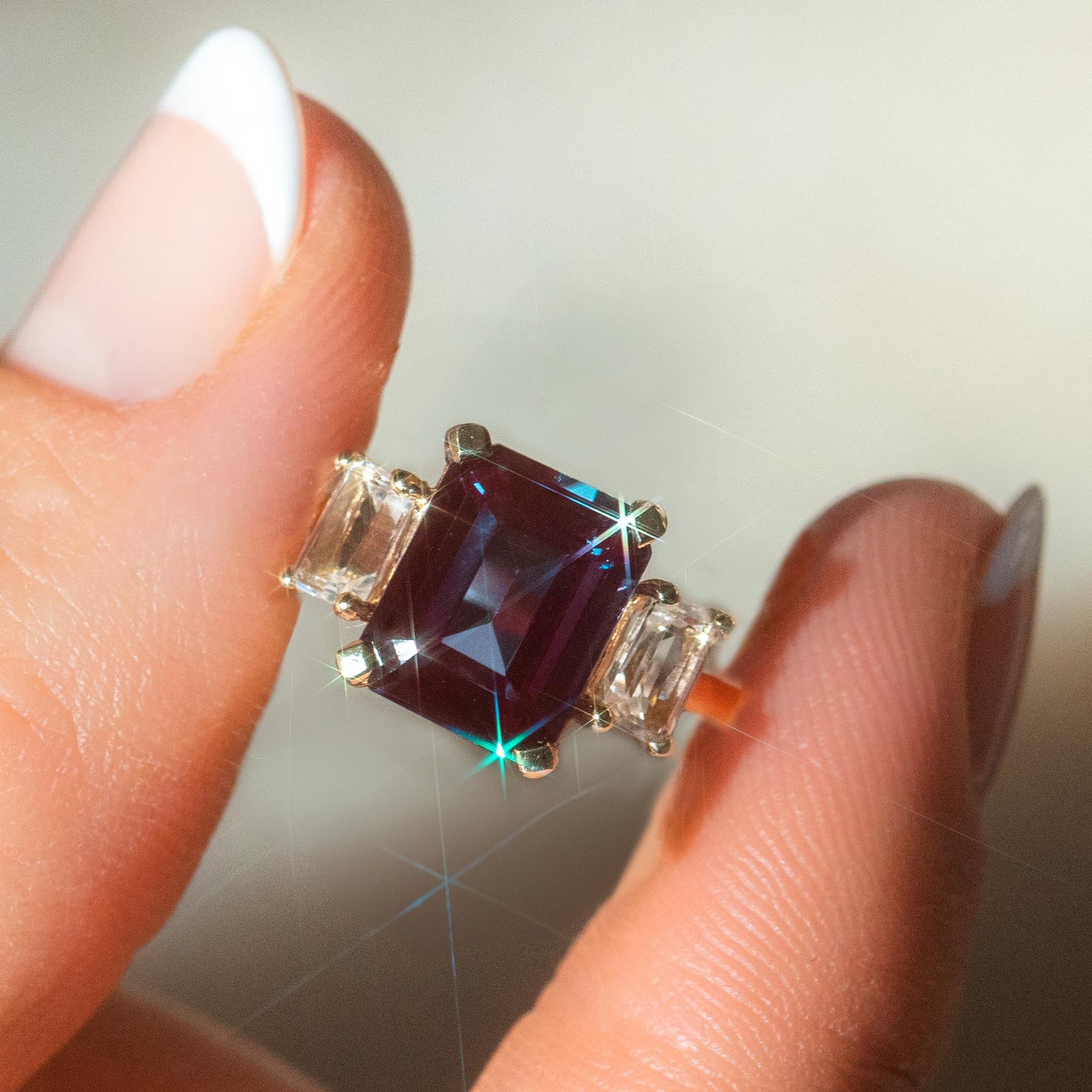 The Sophisticate Lab Alexandrite and White Topaz Ring-Koogrl