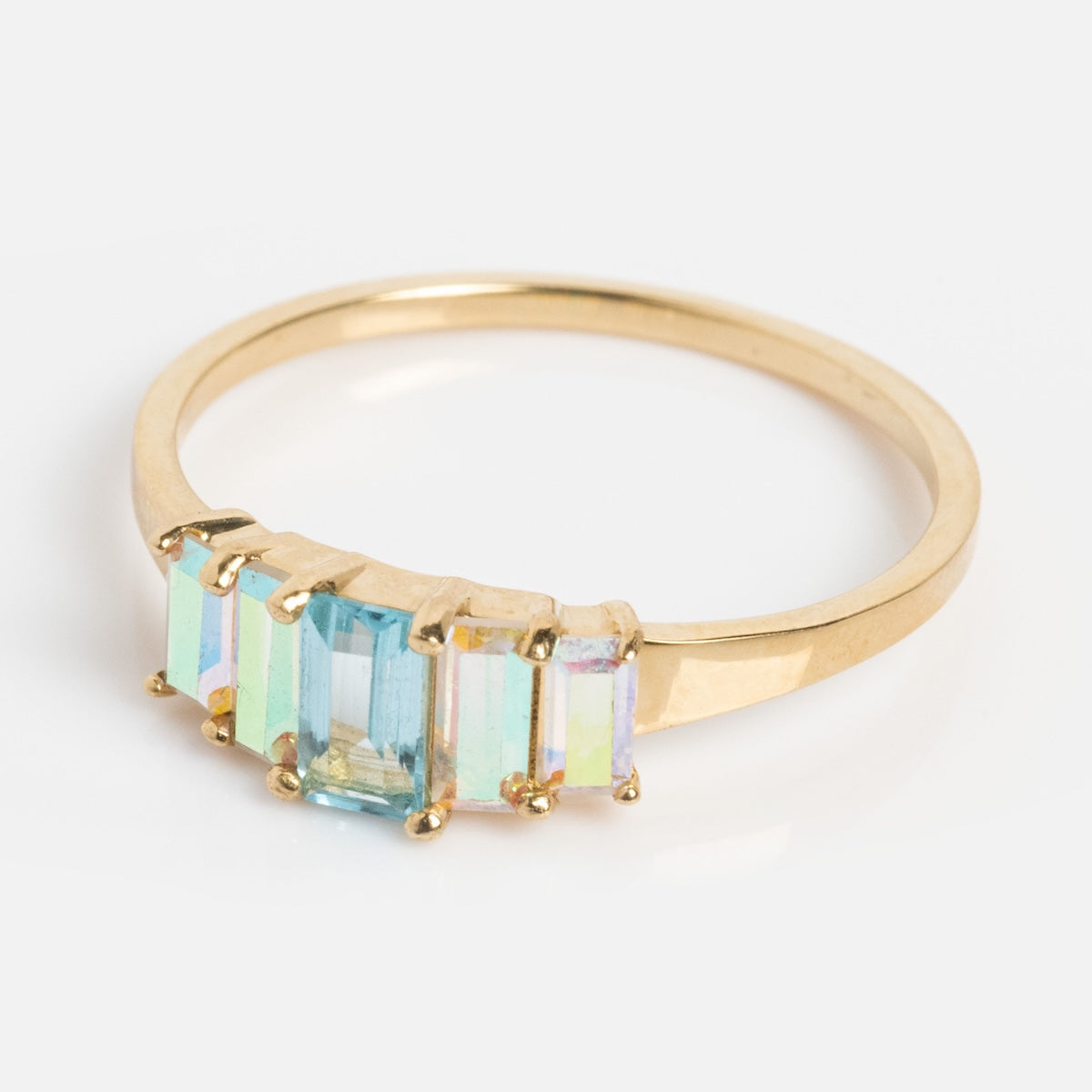 Solid Gold Aurora Angel Aura Quartz and Blue Topaz Ring-Koogrl