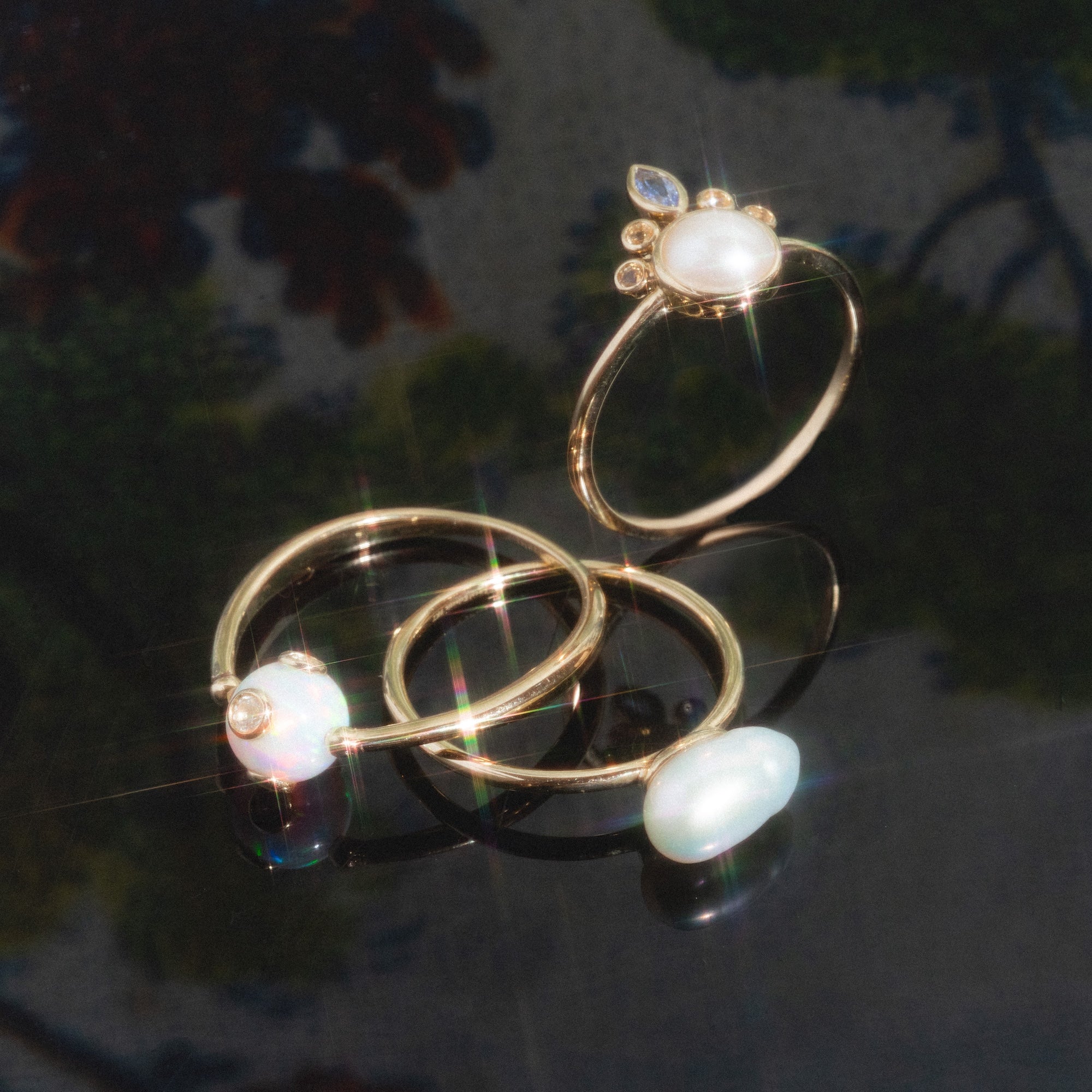 Solid Gold Gem Drop Opal Spinner Ring Last Chance Sizes-Koogrl