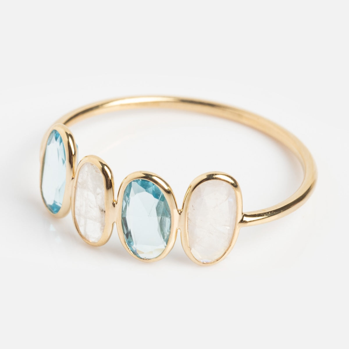 Solid Gold Daybreak Moonstone and Blue Topaz Ring-Koogrl