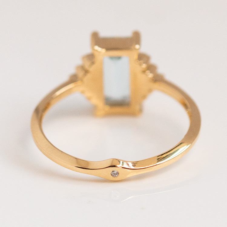Baguette Cut Aquamarine and Diamond Ring-Koogrl