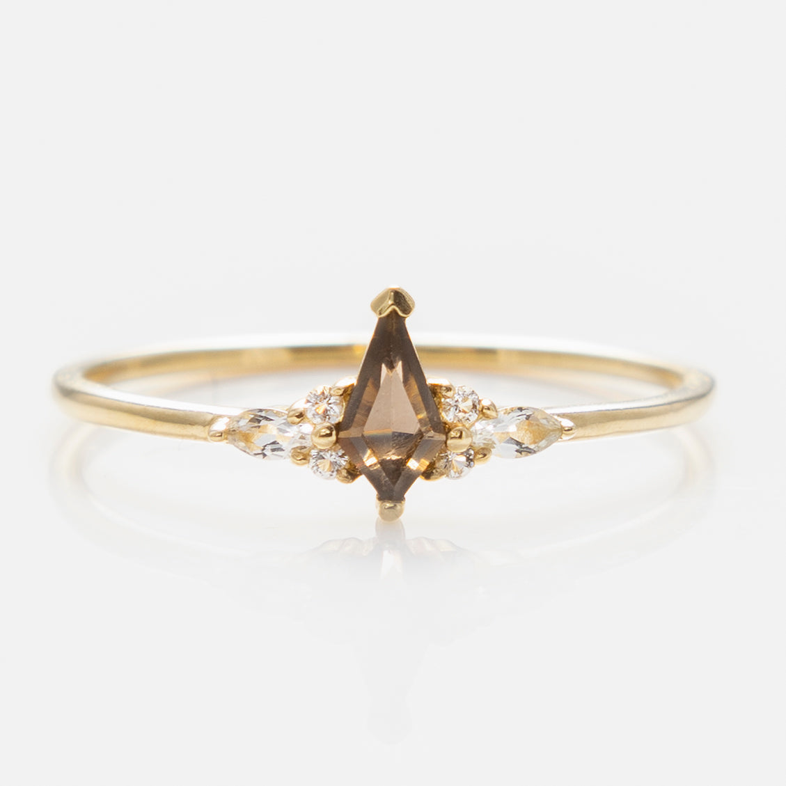 Solid Gold Smoky Quartz Shadow Kite Ring-Koogrl