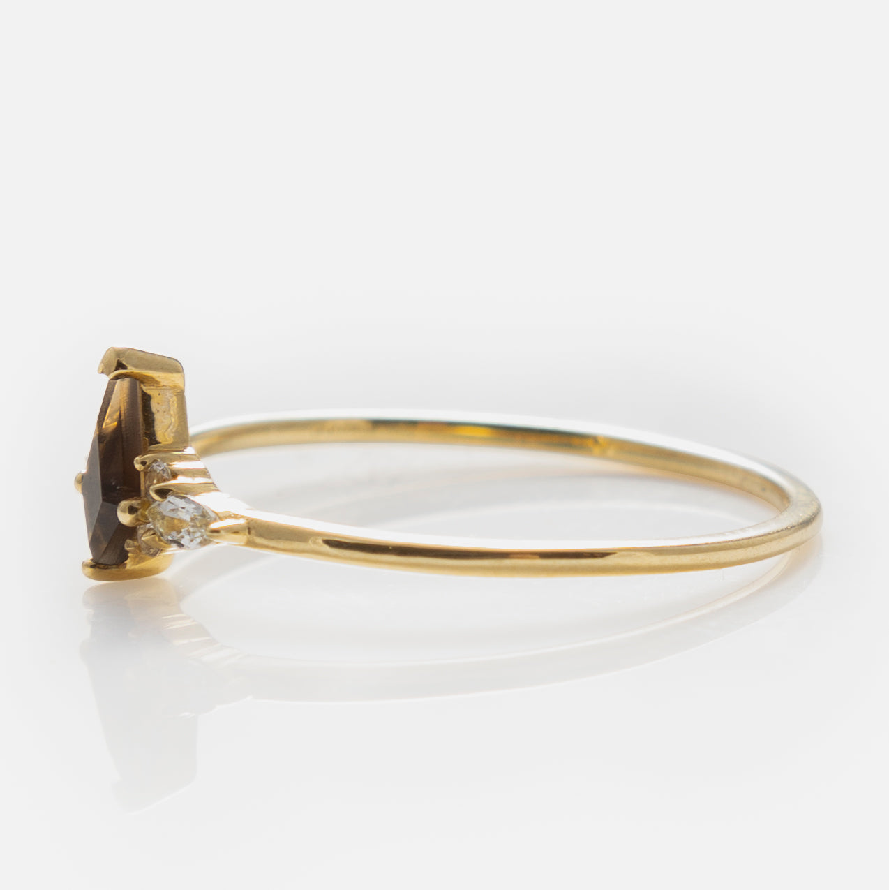 Solid Gold Smoky Quartz Shadow Kite Ring-Koogrl