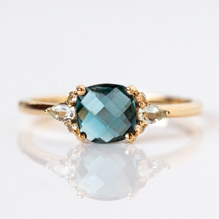 14k Blue Topaz and White Sapphire Ring-Koogrl