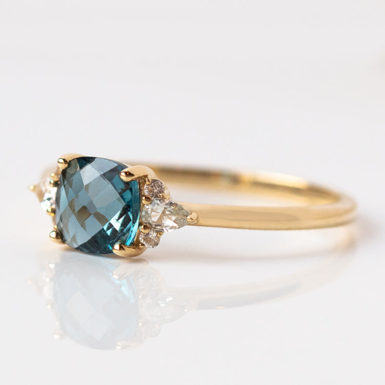 14k Blue Topaz and White Sapphire Ring-Koogrl
