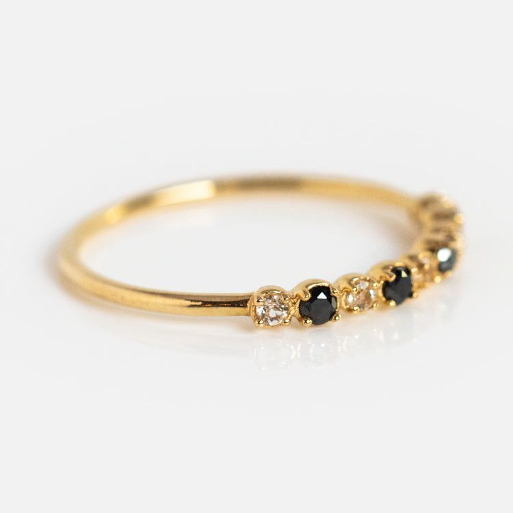 14k Classic White Sapphire and Black Diamond Band-Koogrl