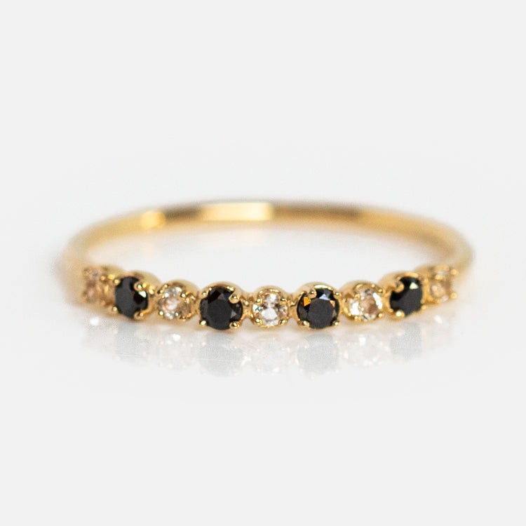 14k Classic White Sapphire and Black Diamond Band-Koogrl