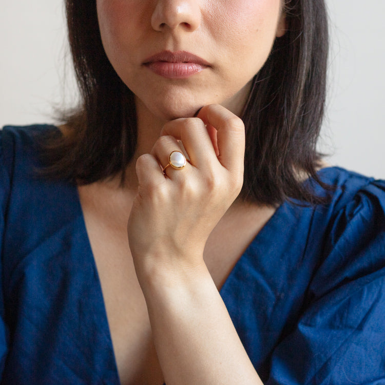 Simple Semi Precious Pearl Ring-Koogrl