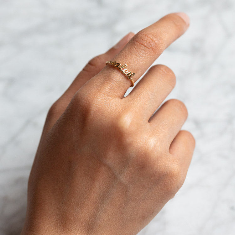 "Say My Name" 14K Custom Cursive Letter Ring-Koogrl