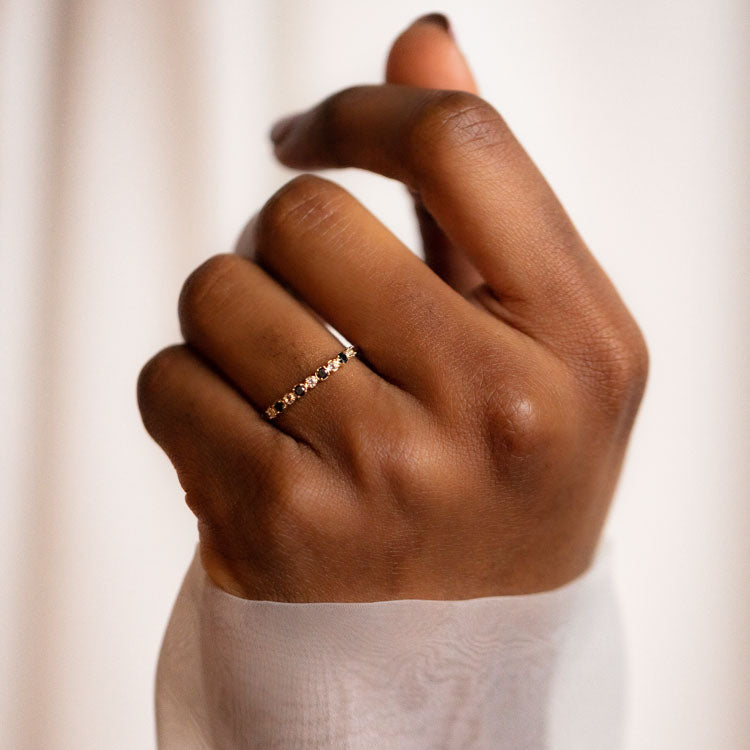 14k Classic White Sapphire and Black Diamond Band-Koogrl