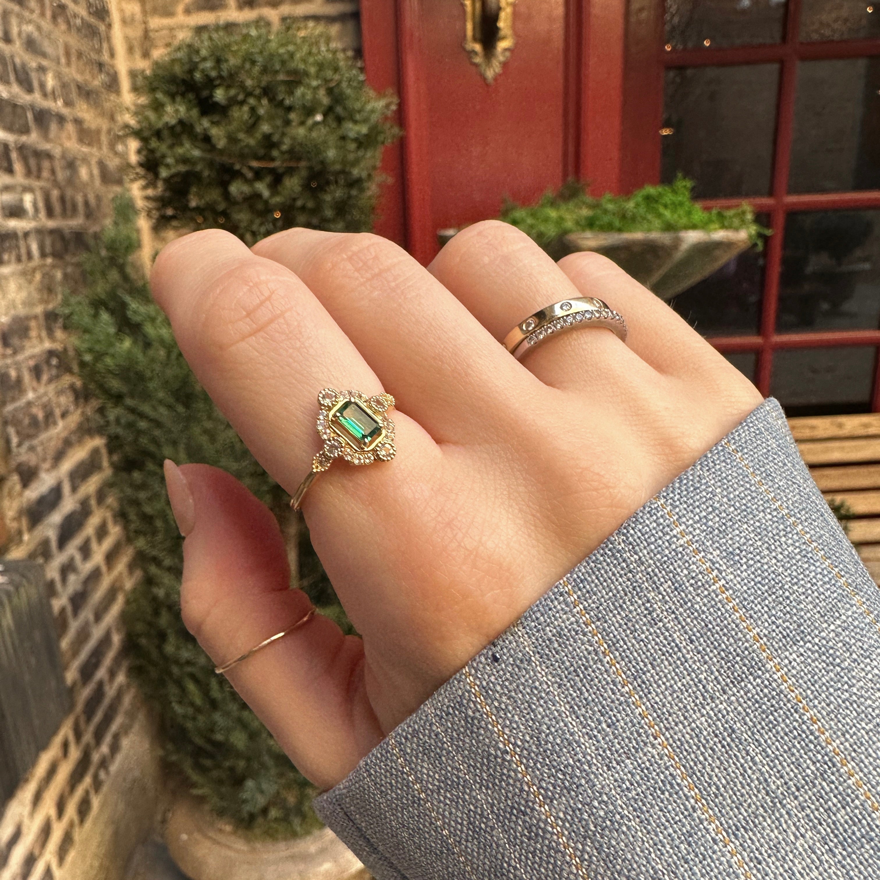 14k Vintage Inspired Emerald Shield Ring-Koogrl