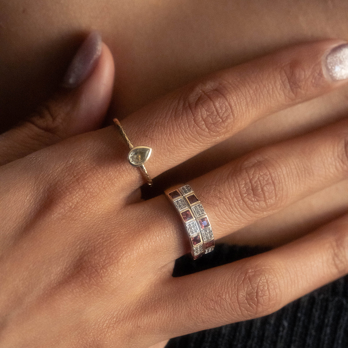 Solid Gold Garnet and Topaz Checkerboard Band-Koogrl