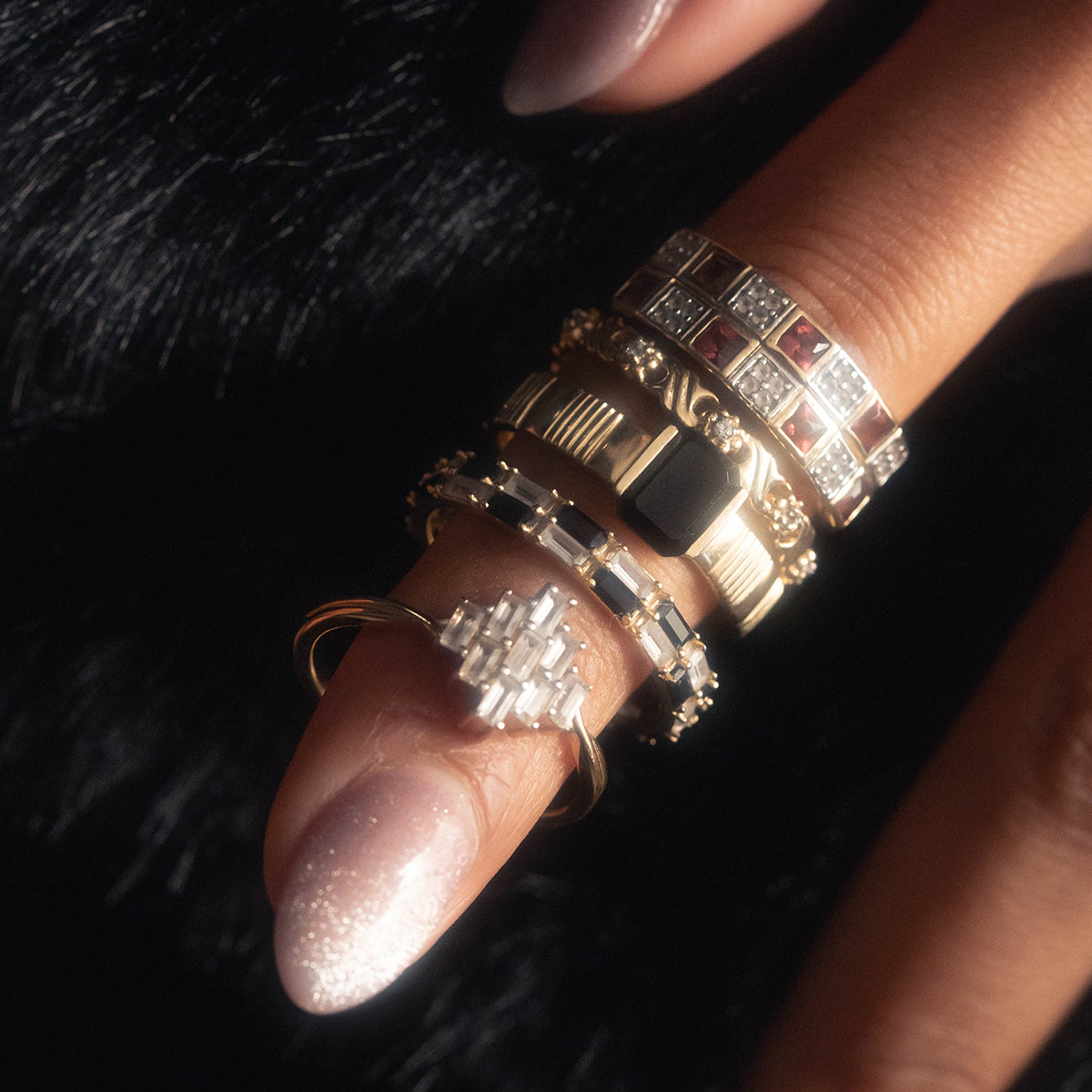 Solid Gold Garnet and Topaz Checkerboard Band-Koogrl