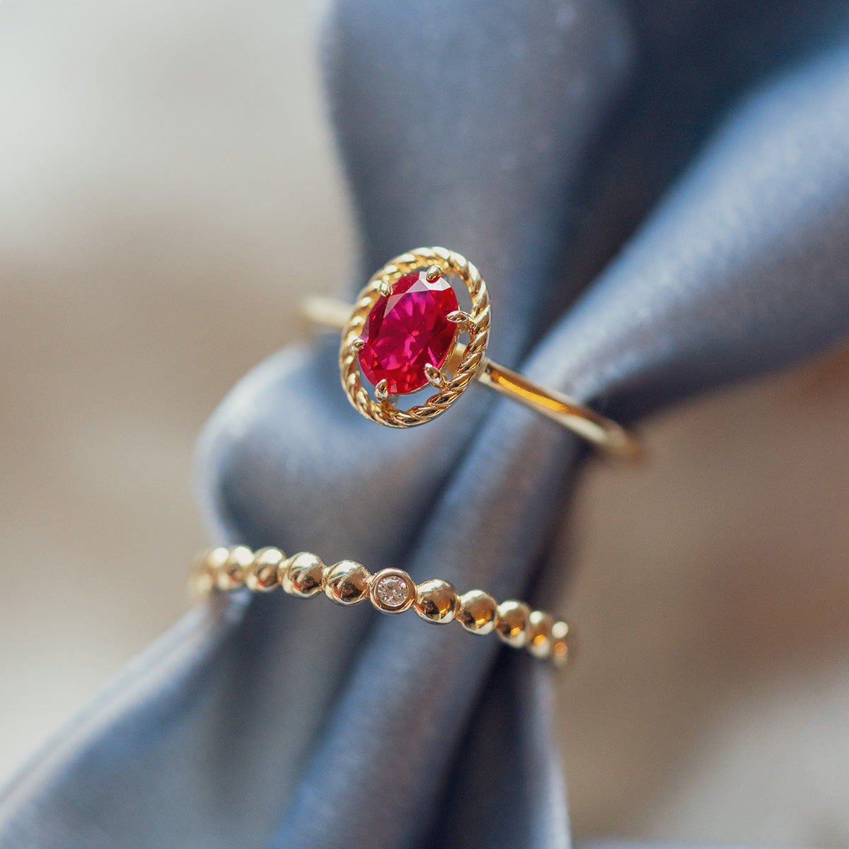 10k Lucky In Red Ruby Halo Ring-Koogrl