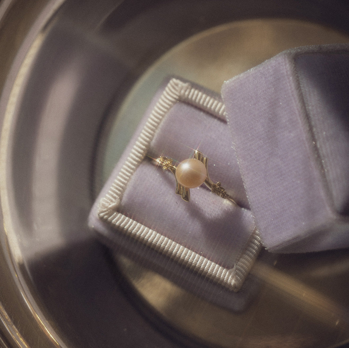 10k Forget Me Not Pink Pearl Bypass Ring-Koogrl