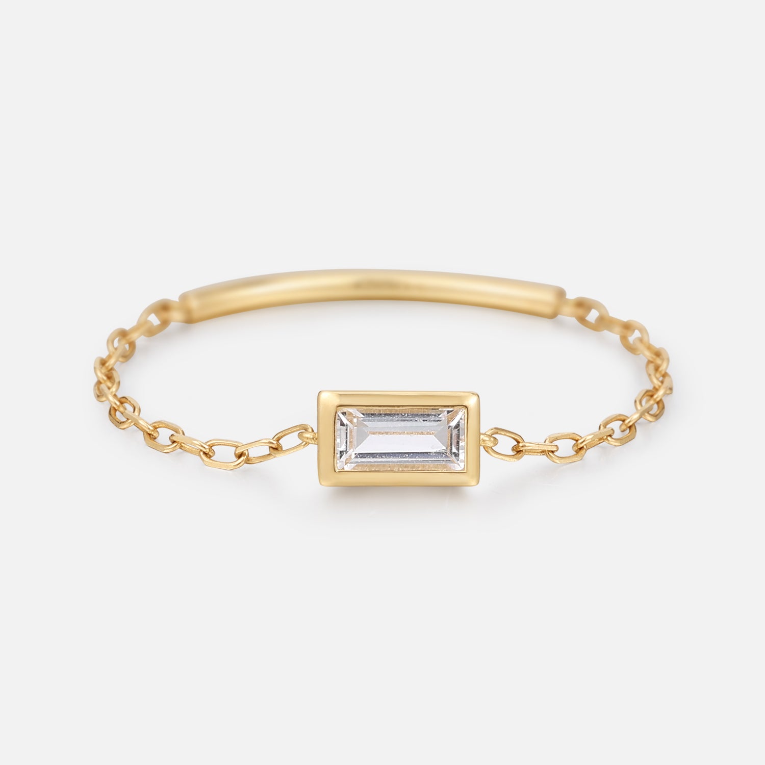 Solid Gold White Topaz Baguette Chain Ring-Koogrl