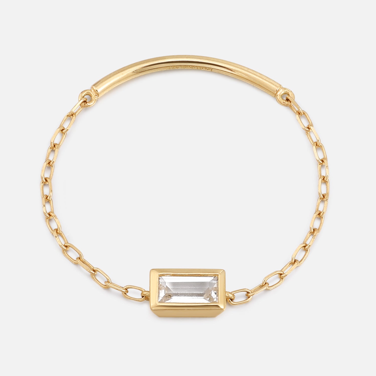 Solid Gold White Topaz Baguette Chain Ring-Koogrl