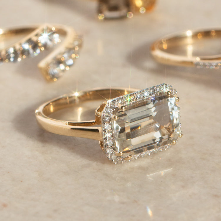 14k Solid Gold Diamond East West Baguette Ring-Koogrl