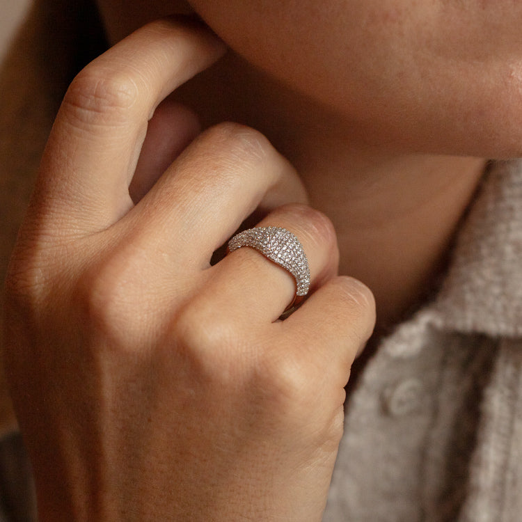 14k Solid Gold Pave Diamond Signet Ring-Koogrl