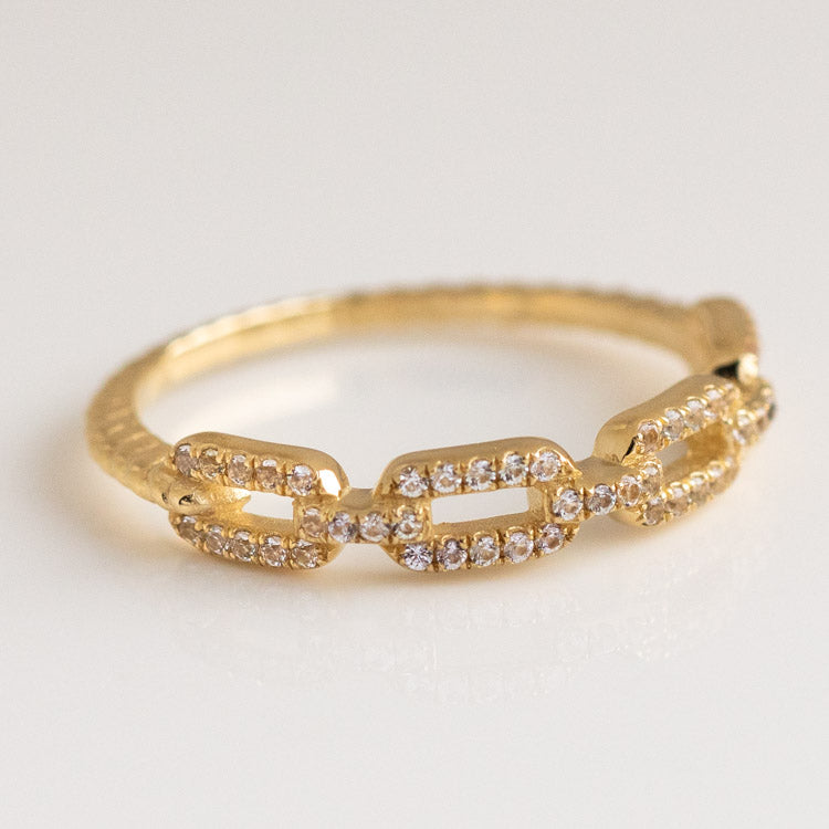 Solid Gold White Sapphire Chunky Chain Link Ring-Koogrl