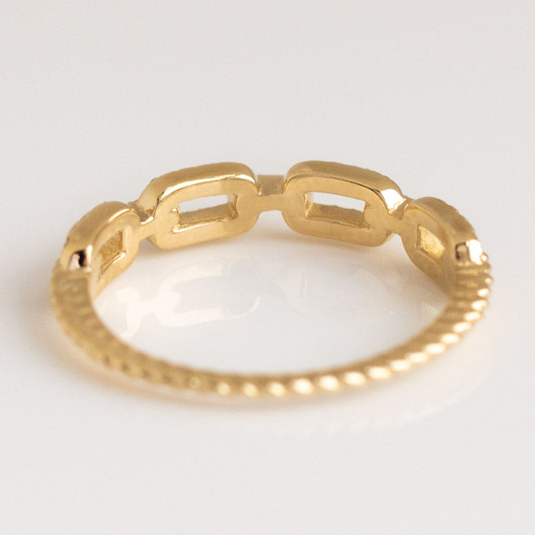 Solid Gold White Sapphire Chunky Chain Link Ring-Koogrl