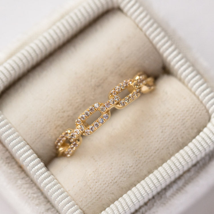 Solid Gold White Sapphire Chunky Chain Link Ring-Koogrl