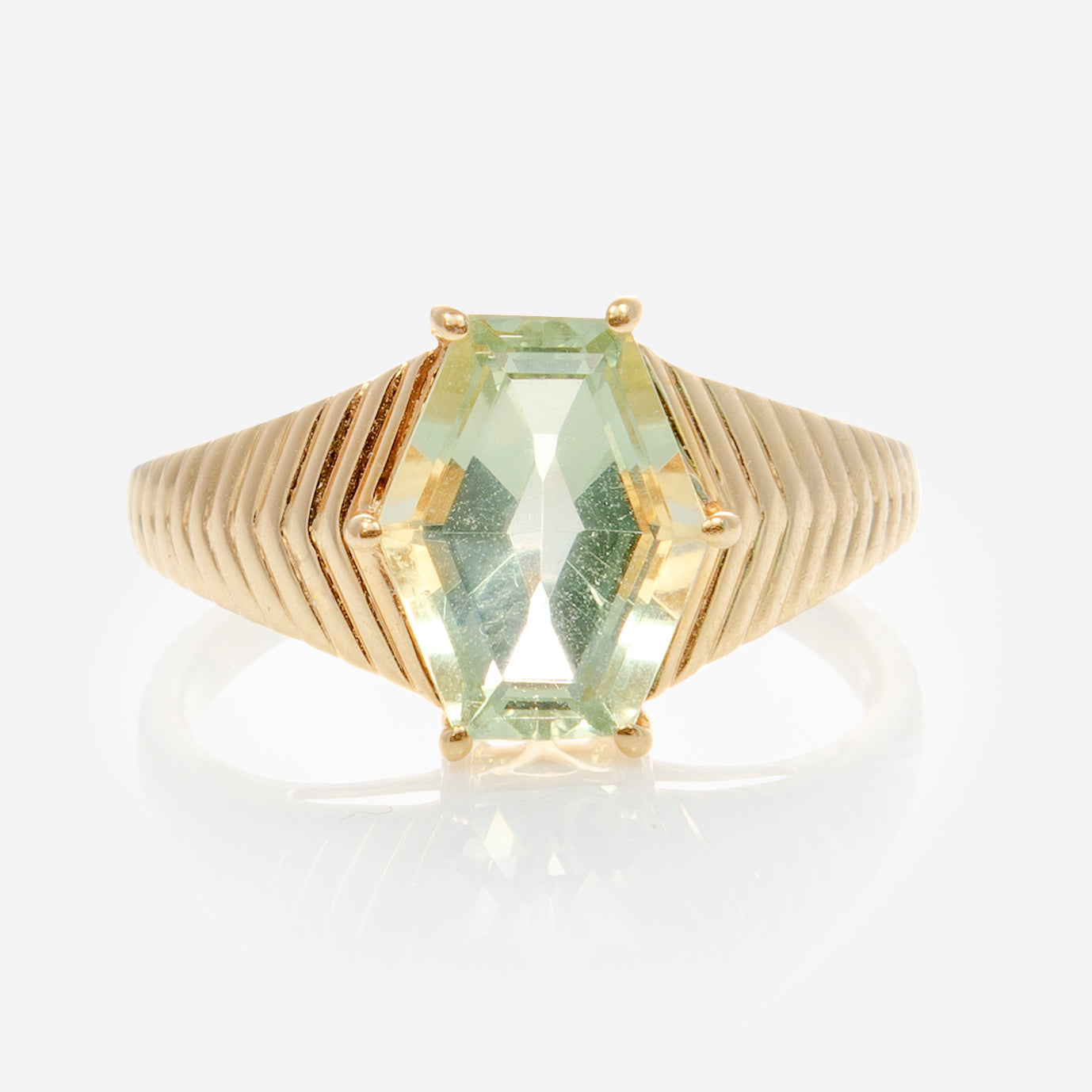 Solid Gold Green Amethyst Bold Chevron Ring-Koogrl