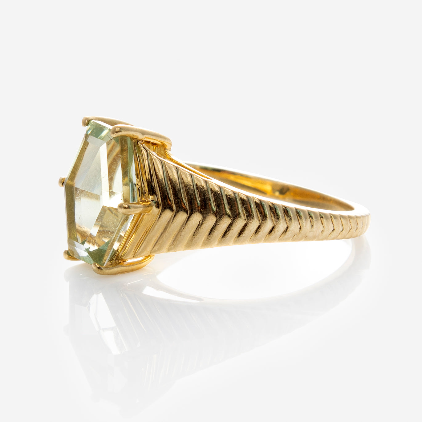 Solid Gold Green Amethyst Bold Chevron Ring-Koogrl
