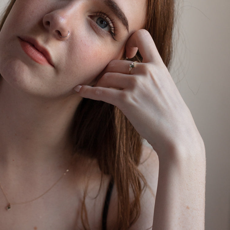 Solid Gold Aquatic Agate Elements Hexagon Ring-Koogrl