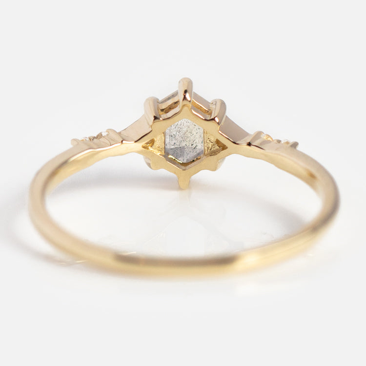 Solid Gold Mystic Labradorite Hexagon Ring for Protection-Koogrl