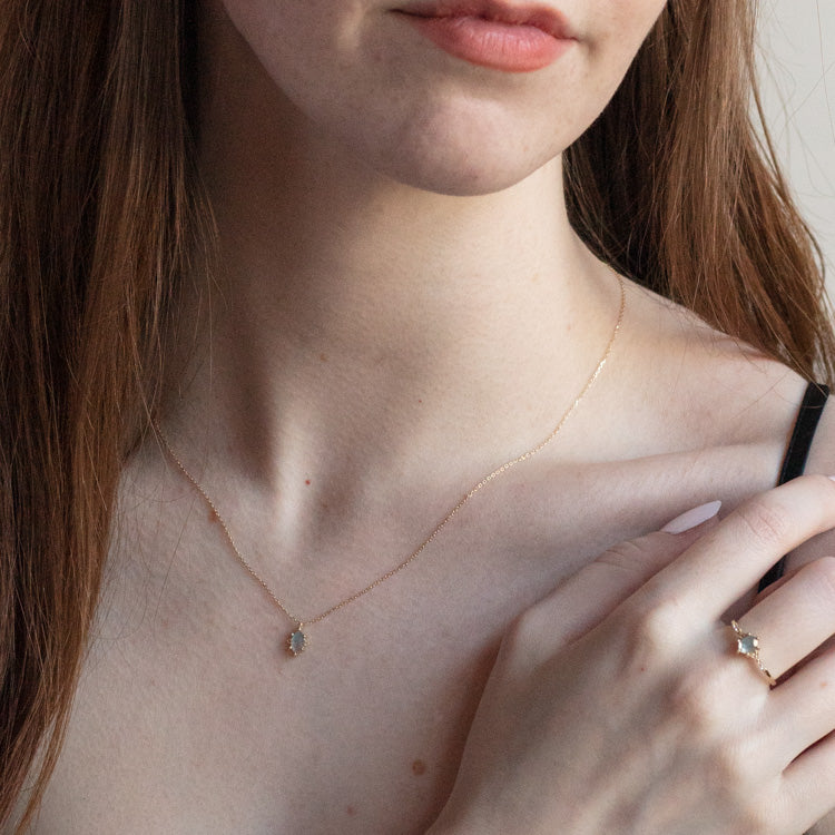 Solid Gold Mystic Labradorite Hexagon Ring for Protection-Koogrl